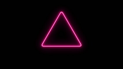 Pink neon triangle with glowing edges and Generate title without using the word "Title:" before it. transparent background in a dark setting