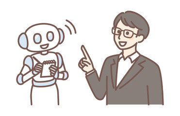 illustration of AI robot working with people
