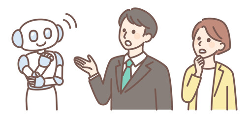 illustration of AI robot working with people