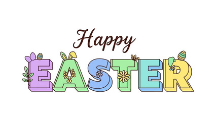 Colorful Easter Bunny Lettering Illustration.