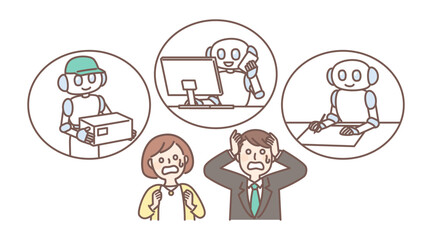 illustration of AI robot working with people