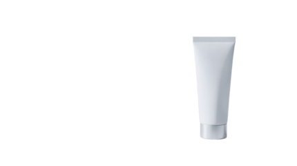 Blank white cosmetic plastic tube mockup with silver cap isolated on transparent background with copy space