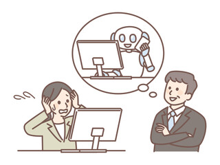 illustration of AI robot working with people