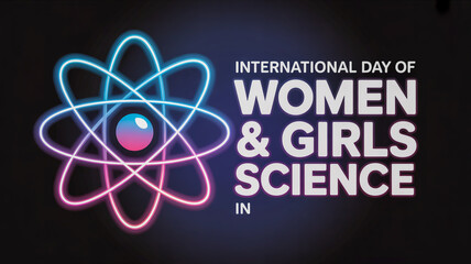 Celebrating the international day of women and girls in science with a vibrant glowing atom illustration