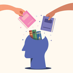 Vector illustration of self-learning with books. Education and personal growth concept. 