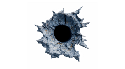 Realistic bullet hole texture with cracks on a dark background