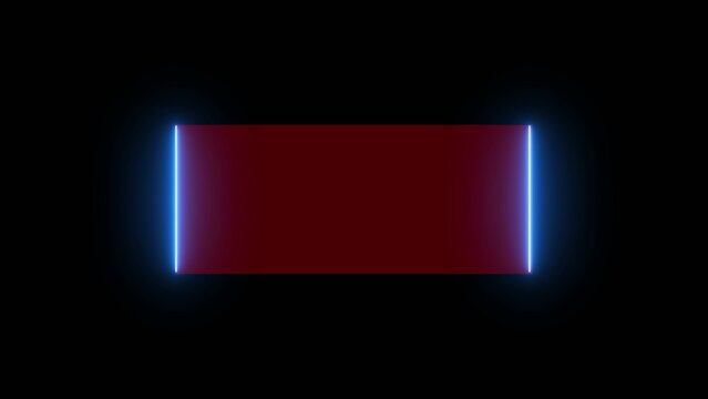 Rectangular red gradient panel with bright blue light beams on both sides against a dark Generate title without using the word "Title:" before it. background rectangle