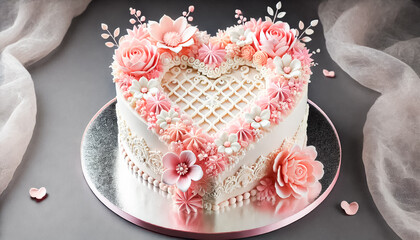 Heart-Shaped Floral Cake with Light and Airy Background