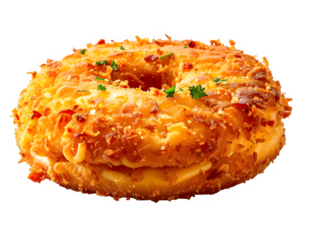 Cheese Covered Fried Bagel Ring With Parsley.