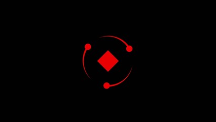 Red circular orbit with a red diamond shape at the center and two red dots on Generate title without using the word "Title:" before it. black background circle © My studio