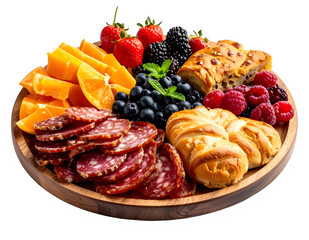Assorted Charcuterie Board With Meats Cheeses And Fruit.