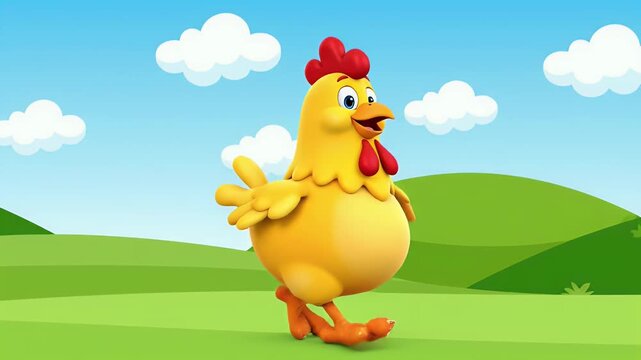 Funny Cartoon Chicken Walking Bouncy Exaggerated Walk Cycle Colorful Background