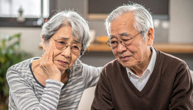 悲しそうな顔の高齢夫婦