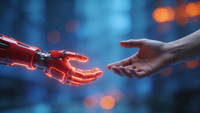 Human hand and robotic arm reaching