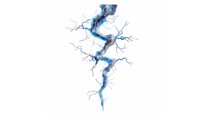 A dynamic and powerful stylized blue and white lightning bolt against a black background