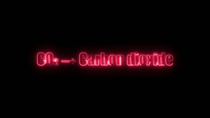 Obraz premium Red neon glowing text showing the chemical formula C O2 with an arrow pointing to the words Carbon dioxide Generate title without using the word 