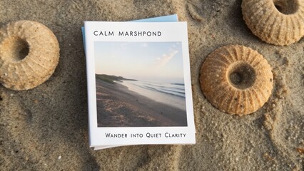 Serene Beach Scene with Journal on Sand and Seashells for Reflection and Inspiration