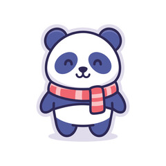Obraz premium Adorable Cartoon Panda Bear Wearing Scarf Illustration