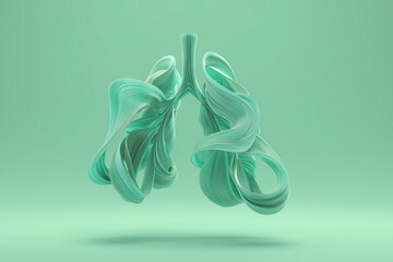 Abstract illustration of human lungs in flowing green shape.