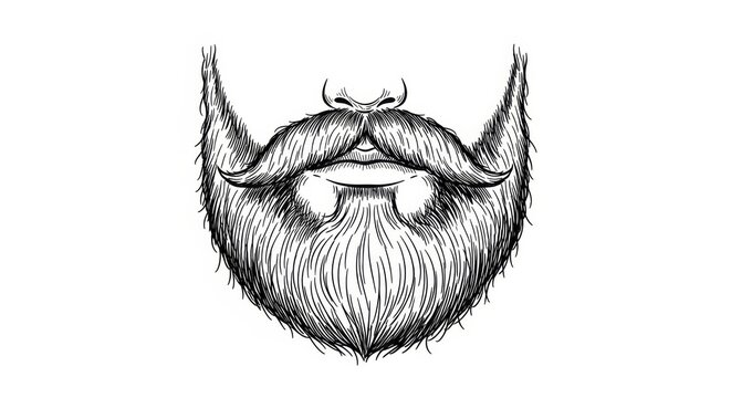 Hand drawn sketch of Short Viking beard isolated on white background. Rugged warrior facial hair illustration.