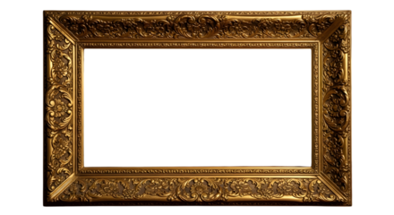 Ornate antique gold frame isolated on black baroque luxury decor