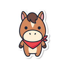 Cute Cartoon Horse with Red Bandana Sticker Illustration