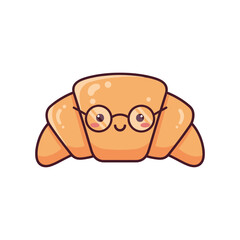 Adorable Cartoon Croissant with Glasses Illustration