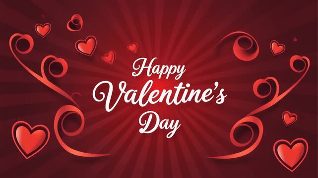 Happy valentine day greeting text in elegant script with flowing ribbons and romantic design