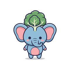Cute Cartoon Elephant with Broccoli Illustration