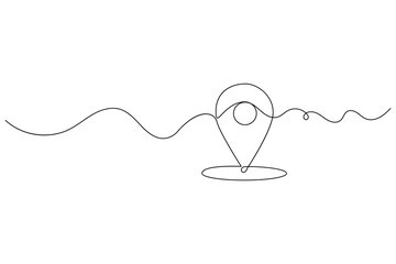 Continuous line drawing of a navigation gps location symbol