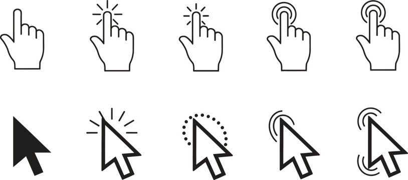 computer mouse and hand cursor click icons
