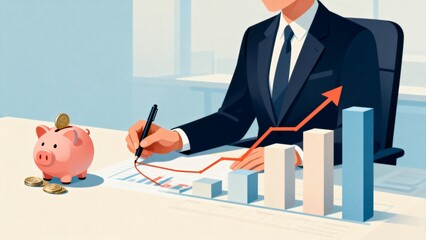 Businessman tracking financial growth