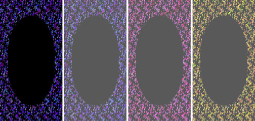 Set of Vertical Retro Style Frames with Intricate Floral Ornaments on Dark Background, Hand-Drawn Folk Art Borders with Oval Copy Space for Vintage Branding.