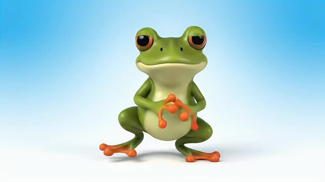 Cute Cartoon Green Frog Character Dancing Happily on White Background