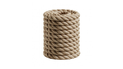 Obraz premium A tightly coiled beige natural fiber rope stack isolated against a black background