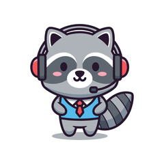 Cute Raccoon Customer Support Mascot Vector Illustration
