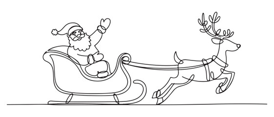 Santa Claus Riding Sleigh Pulled by Reindeer on White Background