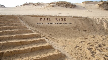 Serene Sand Dune Pathway with Inspirational Message for Tranquility and Reflection in Natural Environment