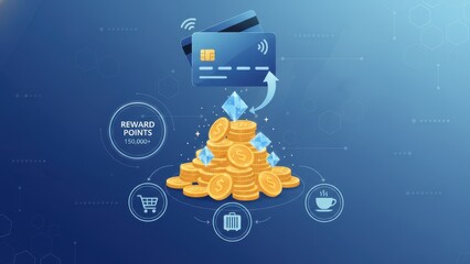 Naklejka premium Seamless credit card transactions generating valuable reward points for diverse lifestyle benefits