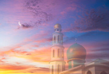 Masjid dome islam moon star night isra miraj namaz sunset background mubaruk greeting islam ramadan element masjid aqsa hajj kaaba umrah eid arabian religion islamic arab muslim greeting miraj kaaba.