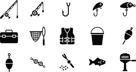 A comprehensive collection of fishing gear icons for hobbyists and enthusiasts © Milon Store