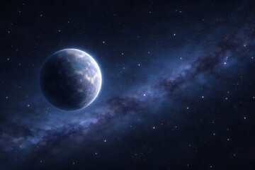 Obraz premium Planet floating in deep space with stars and galaxy