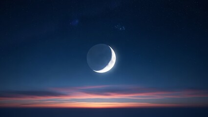 Obraz premium Crescent moon over twilight sky with stars