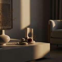 Minimalist Interior Decor with Vases and Natural Light in Modern Living Room