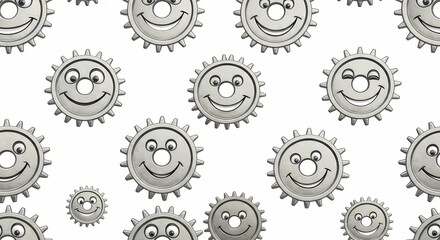 Smiling Cartoon Gears with Faces.