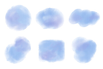 青色の水彩風にじみイラストセット
