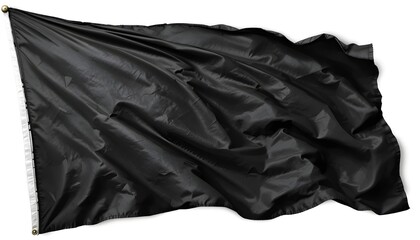 “Solid black flag waving in the wind, ultra-realistic fabric texture, natural folds and creases, isolated on white background, studio lighting, high resolution, commercial stock photography”