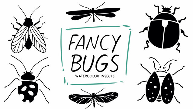 Fancy watercolor insects and bugs silhouette illustrations