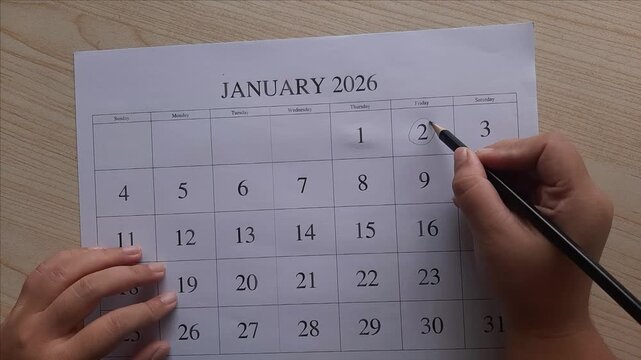 marking 2 January date on the calendar
