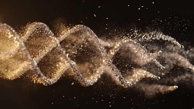 Glittering particles exploding in a dark background with sparkles